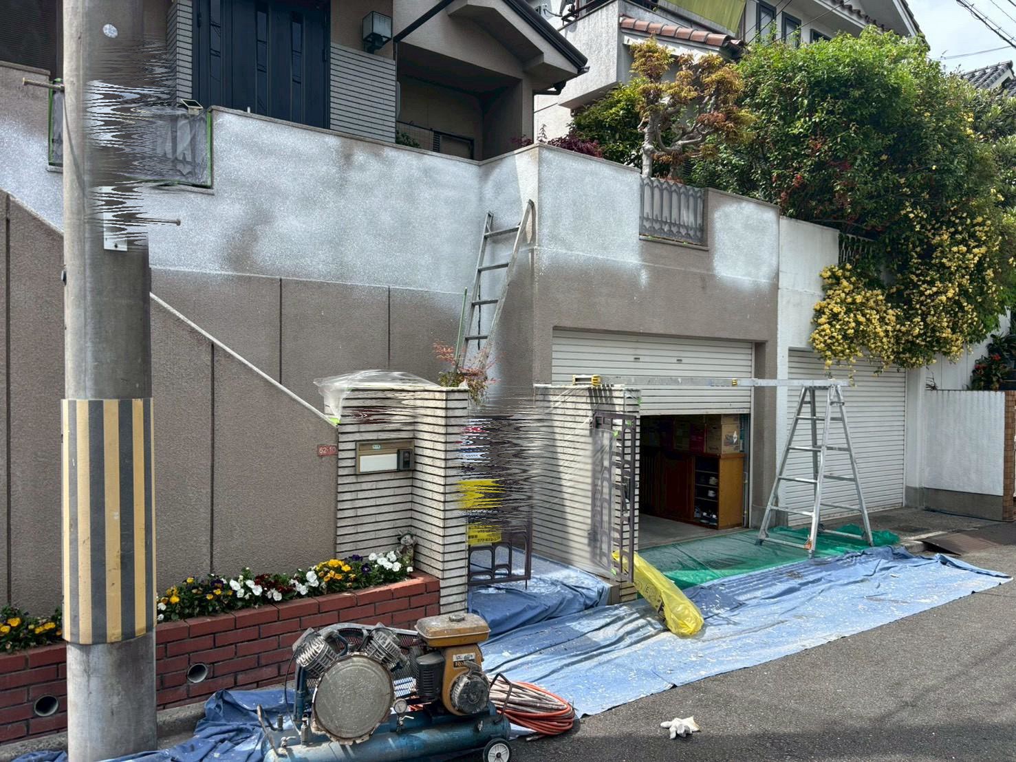 大阪府高槻市 擁壁塗装 下地補修完成
